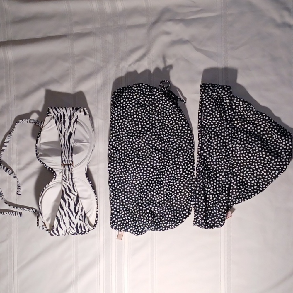 NWT 3Pc Victoria's Secret Black and White Polka Dot Bikini - Picture 4 of 4
